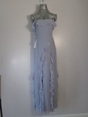 Azazie Chiffon Ruffle Column Bridesmaid Dress w. Leg Slit Dusty Lavender Size 2